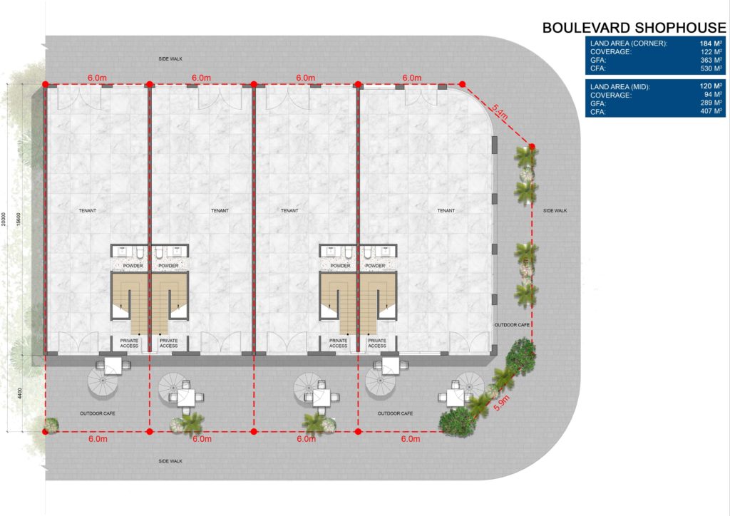 Layout chi tiết căn Boulevard Shophouse L1 dự án Venezia Beach Hồ Tràm Bình Châu