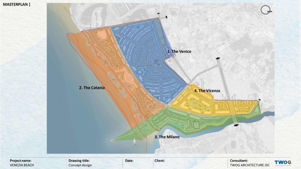Mặt bằng phân bố 4 phân khu thuộc dự án Venezia Beach