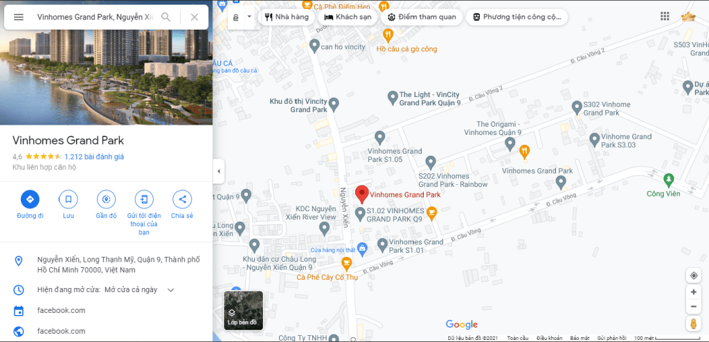 Vị trí Vinhomes Grand Park trên Google Map